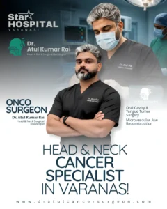 Dr. Atul Kumar Rai Head and Neck Cancer Specialist in Varanasi consulting a patient